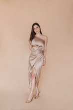 Load image into Gallery viewer, Beige One Shoulder Silk Dress