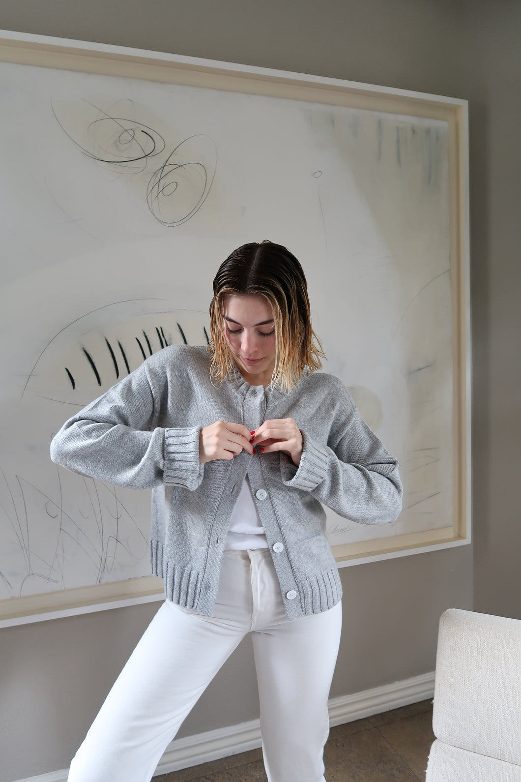 Cashmere Blend Gray Cardigan