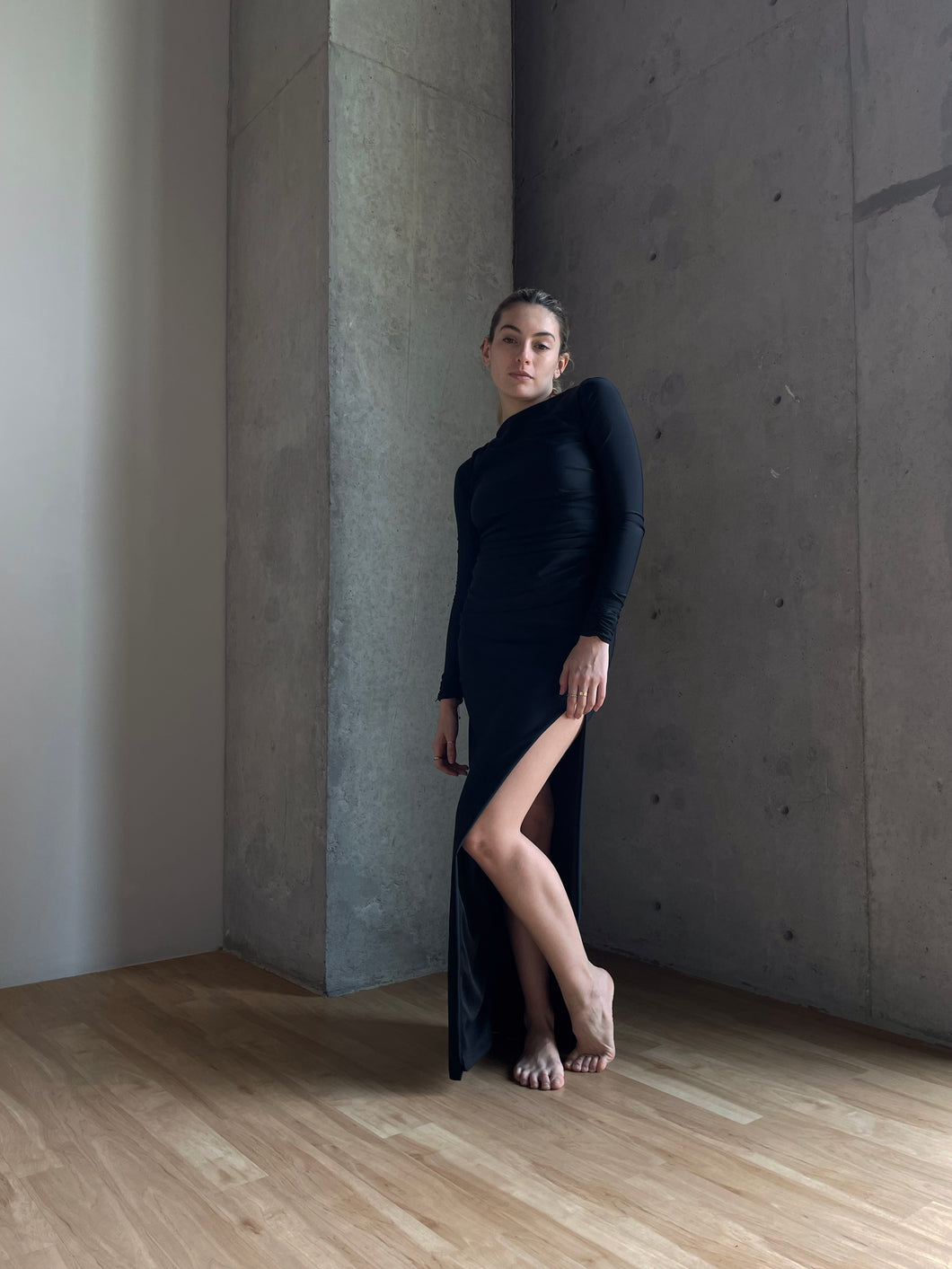Black Draped Bodycon Dress – nue Black Draped Bodycon Dress – nue